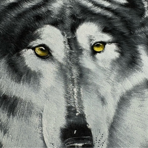 Vintage Original Ortiz Velvet Wolf Framed Oil Painting - Picture 3 of 4